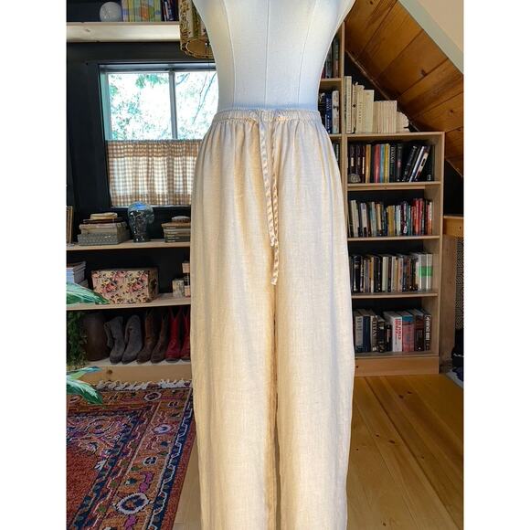 Linen Pants Cream Oat Tie Waist - Picture 8 of 10